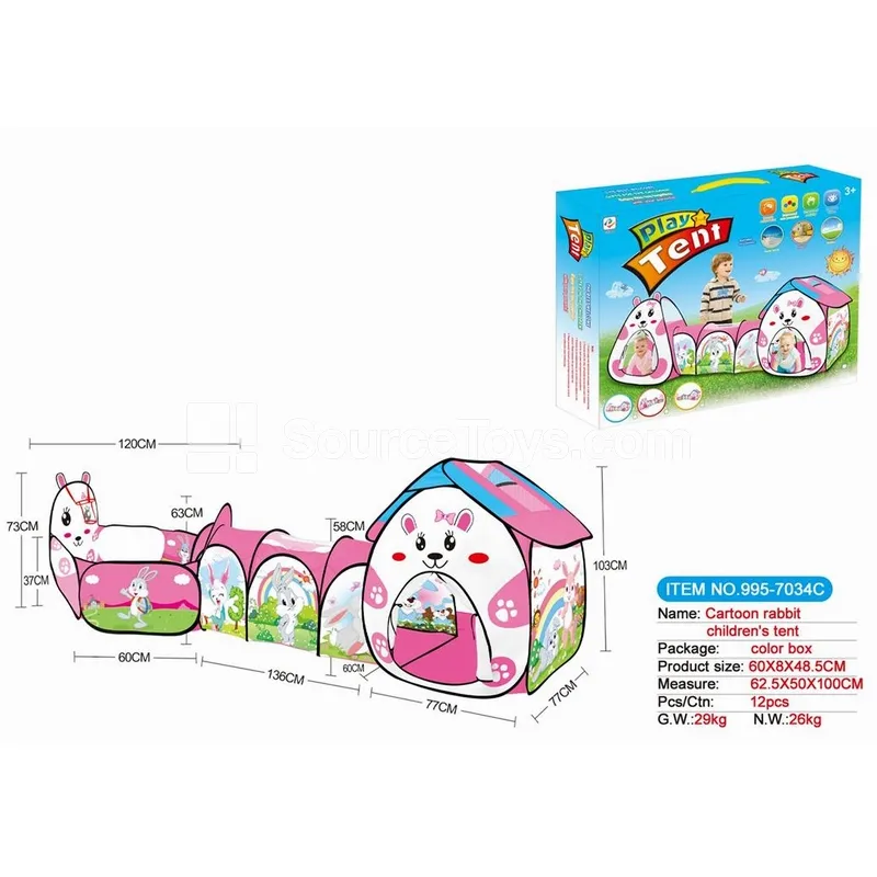 3-in-1 Rabbit Tent with Basketball Hoop and Crawl Tunnel