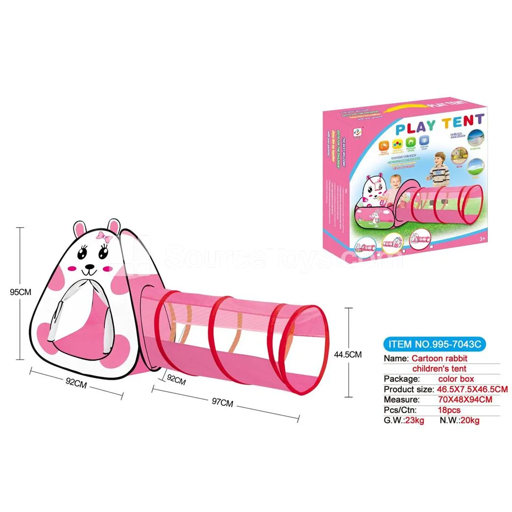 2-in-1 Cartoon Rabbit Tent Playhouse with Tunnel Crawl Tube