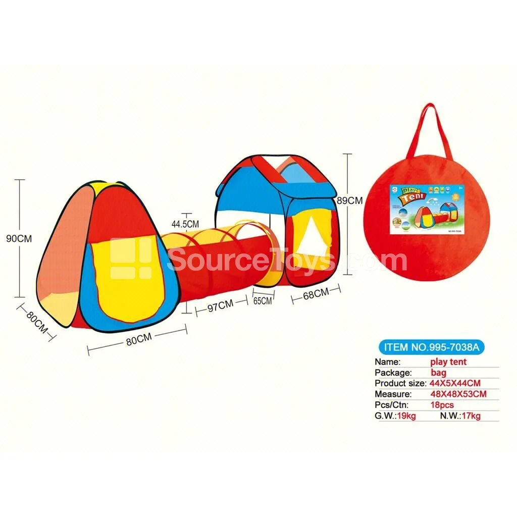 3-in-1 Playhouse with Tunnel and Crawl Tube Tent