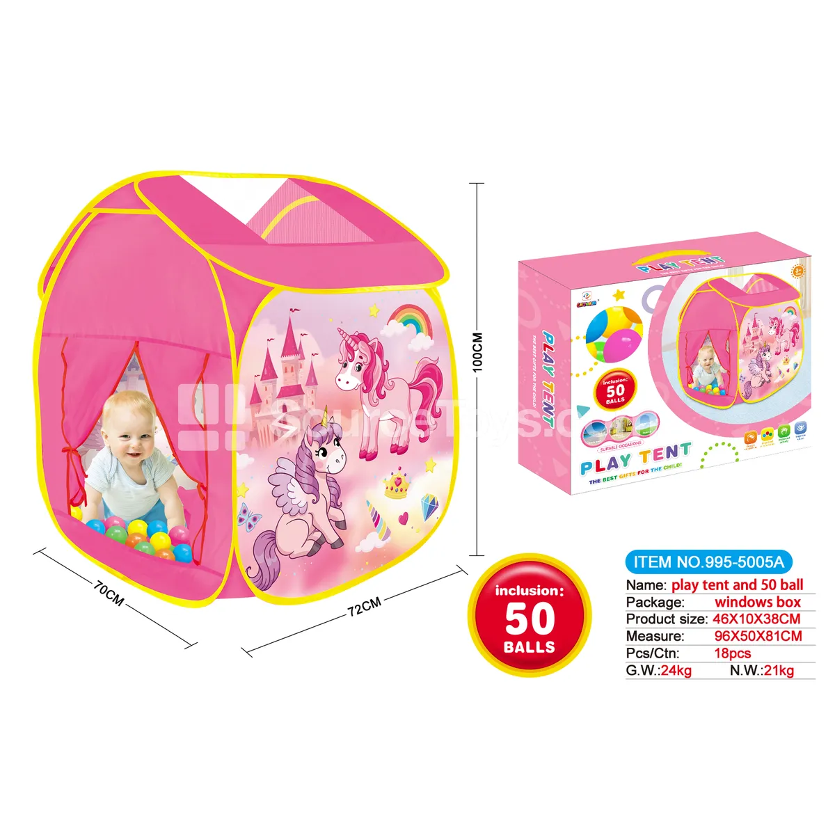 Cartoon Unicorn Play House with 50 Pcs 5.5 cm Ocean Balls
