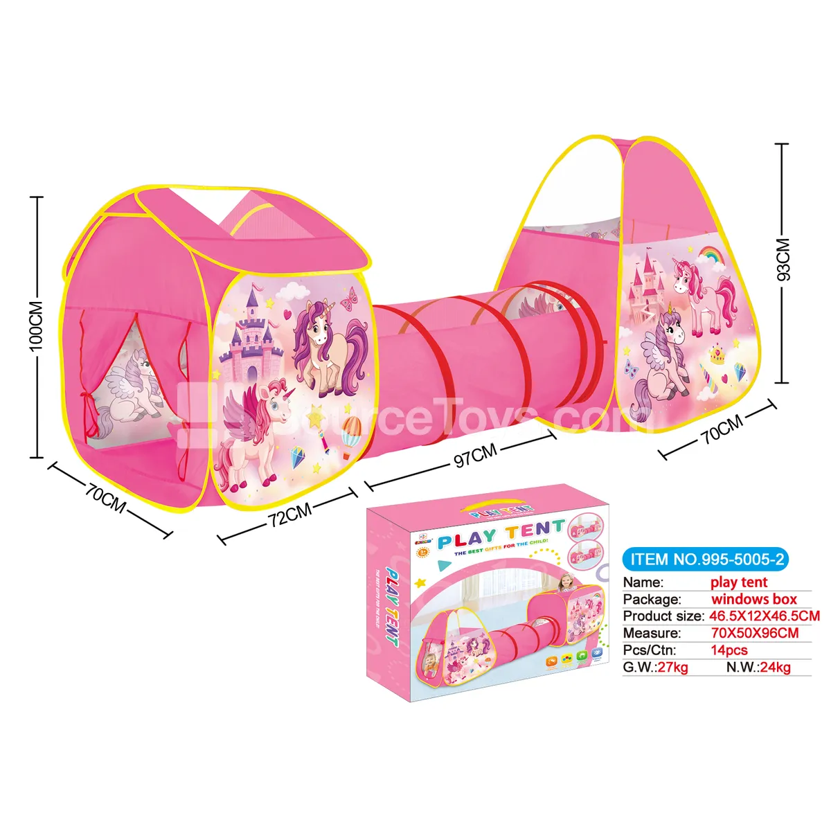 3-in-1 Unicorn Play Tent with Tunnel and Crawl Tube