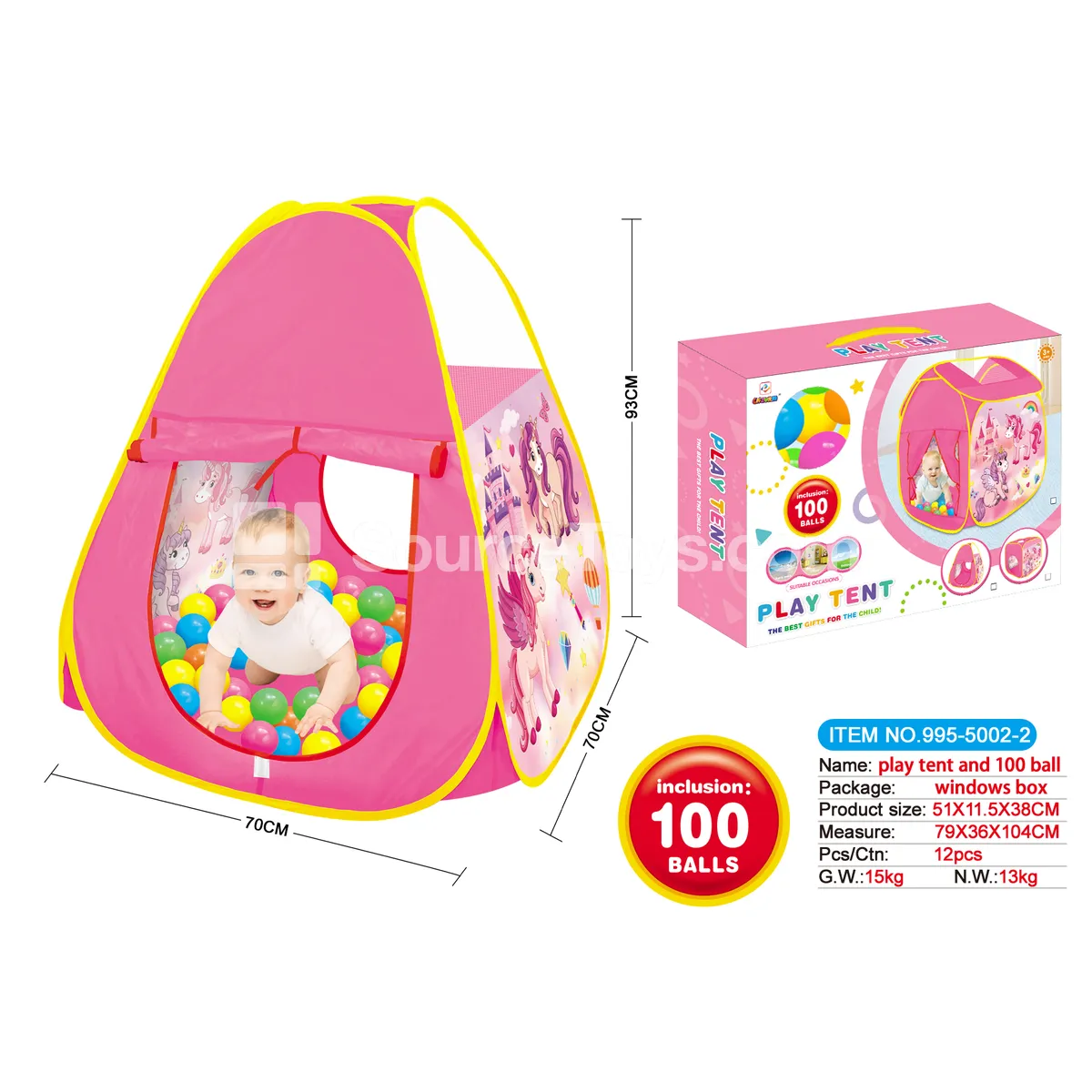 Cartoon Unicorn Play Tent with 100 pcs 5.5 cm Ocean Balls