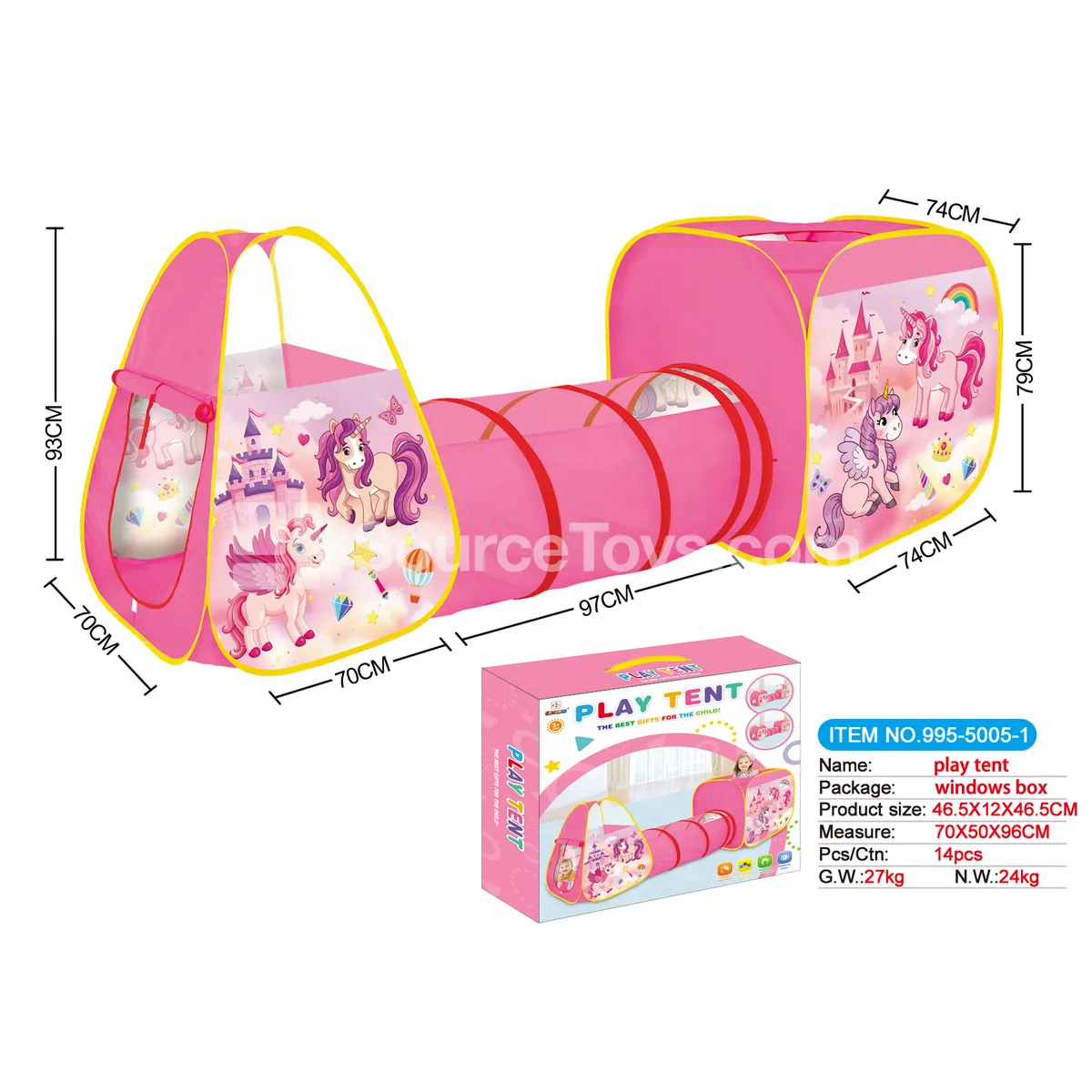 3-in-1 Unicorn Play Tent with Tunnel and Crawl Tube