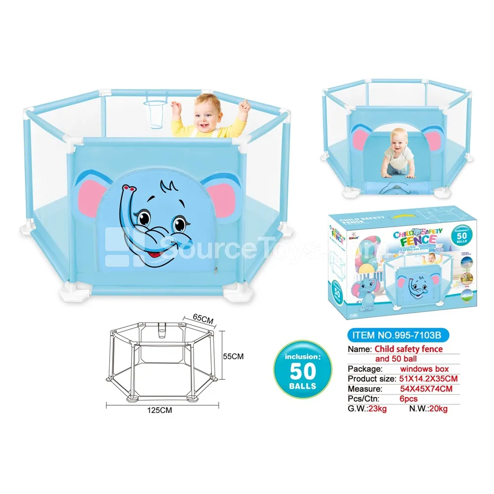 125cm Printed Elephant Playpen with 50 Ocean Balls