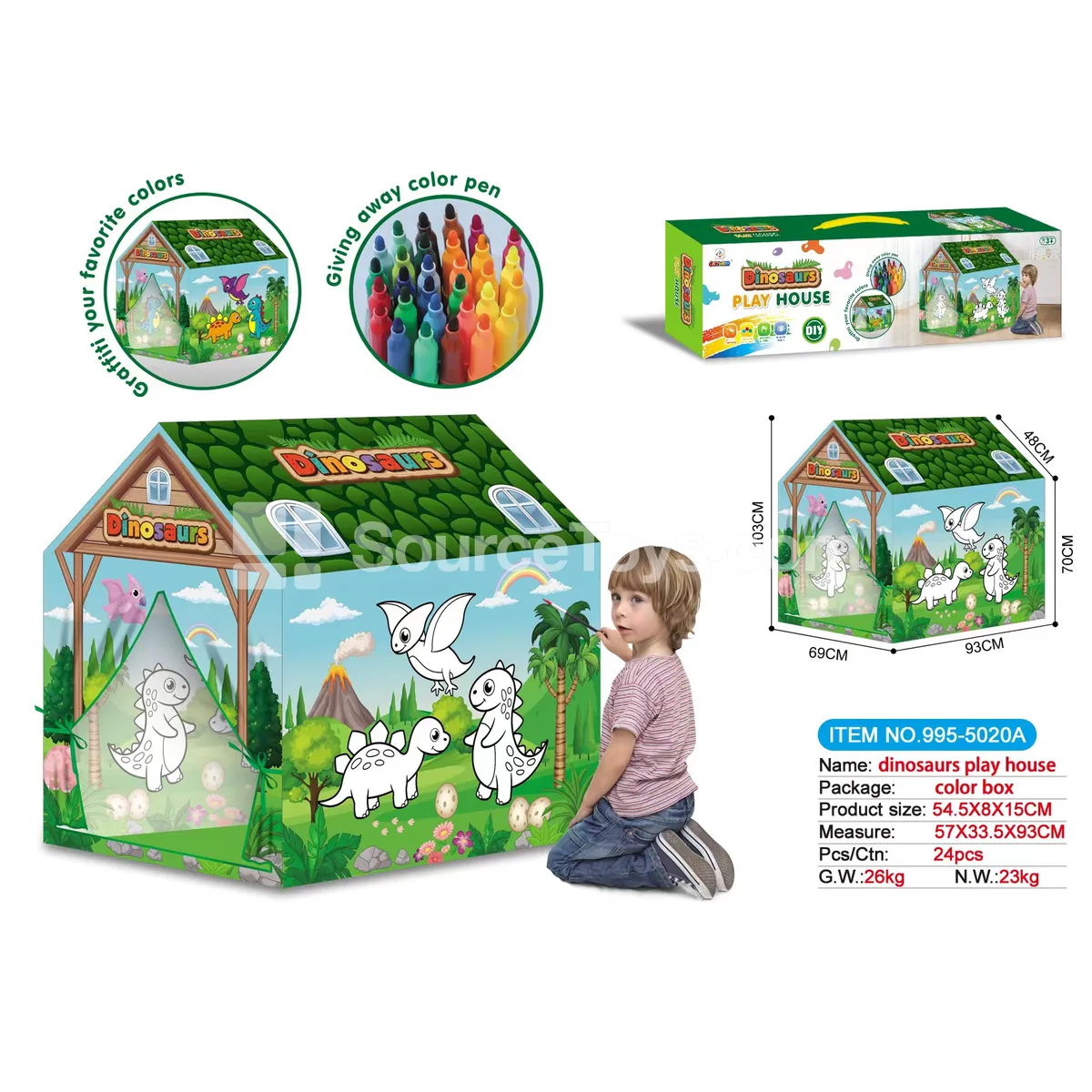 DIY Graffiti Dinosaur Play Tent with 12 Color Pens DIY Graffiti Dinosaur Play Tent with 12 Color Pens