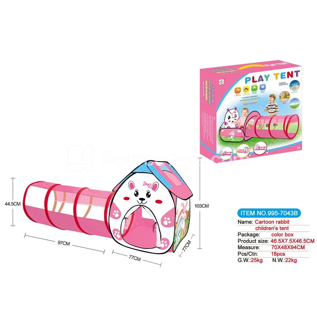 2-in-1 Cartoon Rabbit Tent Playhouse with Tunnel Crawl Tube