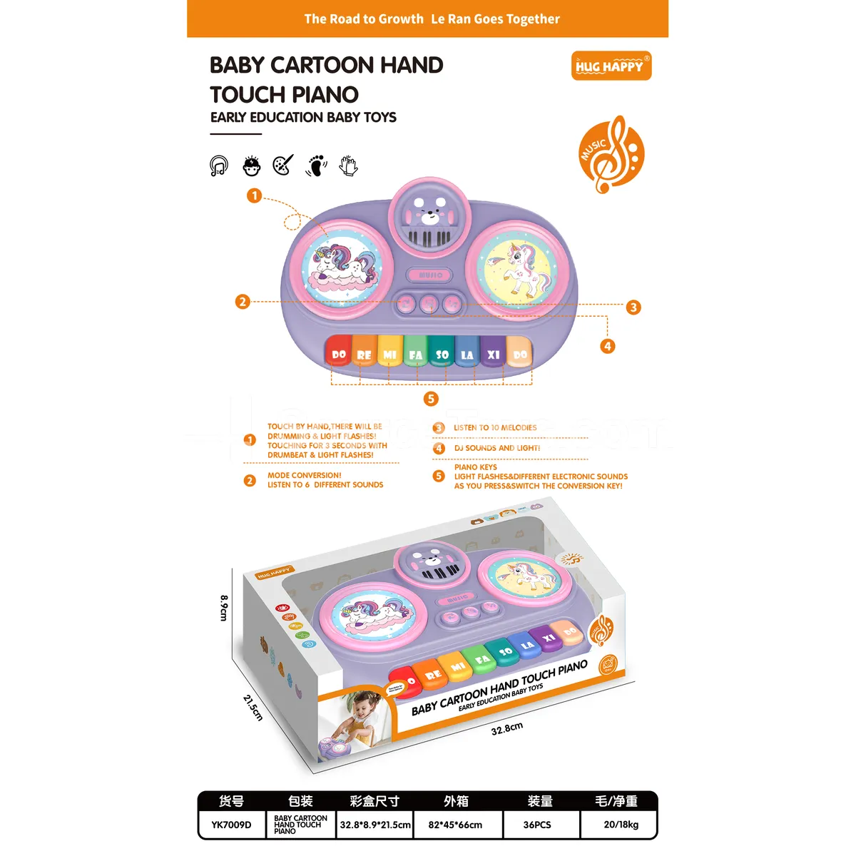 Baby Touch Cartoon Drum and Keyboard Toy, Requires 3×1.5V AA Batteries (Not Included) Baby Touch Cartoon Drum and Keyboard Toy, Requires 3×1.5V AA Batteries (Not Included)
