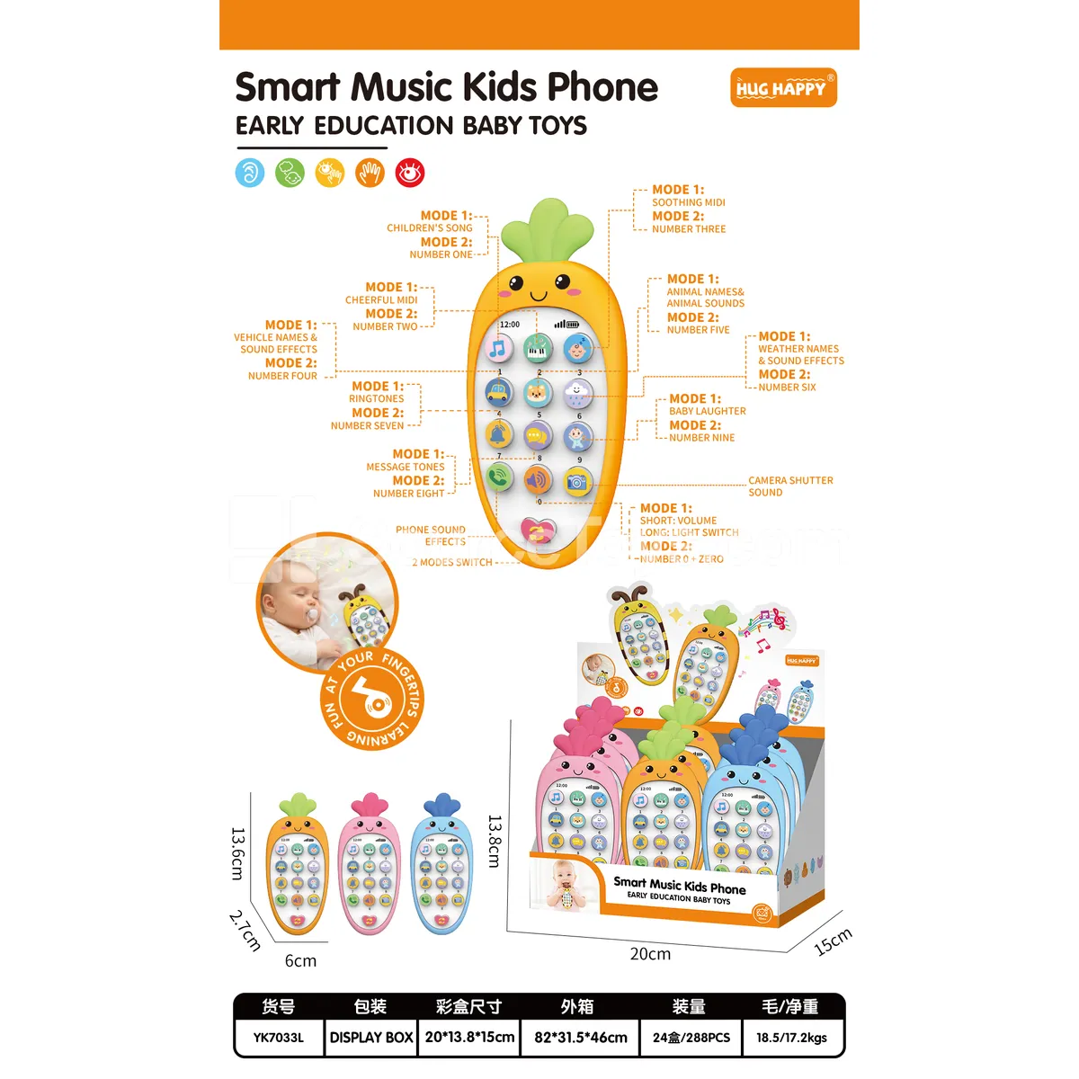 Musical Toy Phone, 12 pcs, Carrot Pattern, Requires 2 AAA Batteries Musical Toy Phone, 12 pcs, Carrot Pattern, Requires 2 AAA Batteries