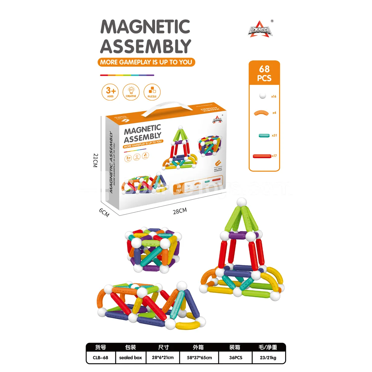 Magnetic Building Rods 68 PCS Assembly Set