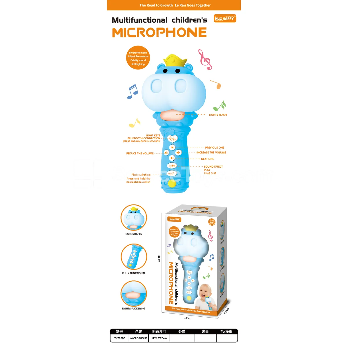 Cute Hippo Bluetooth Microphone Karaoke Machine with Built-in Rechargeable Battery