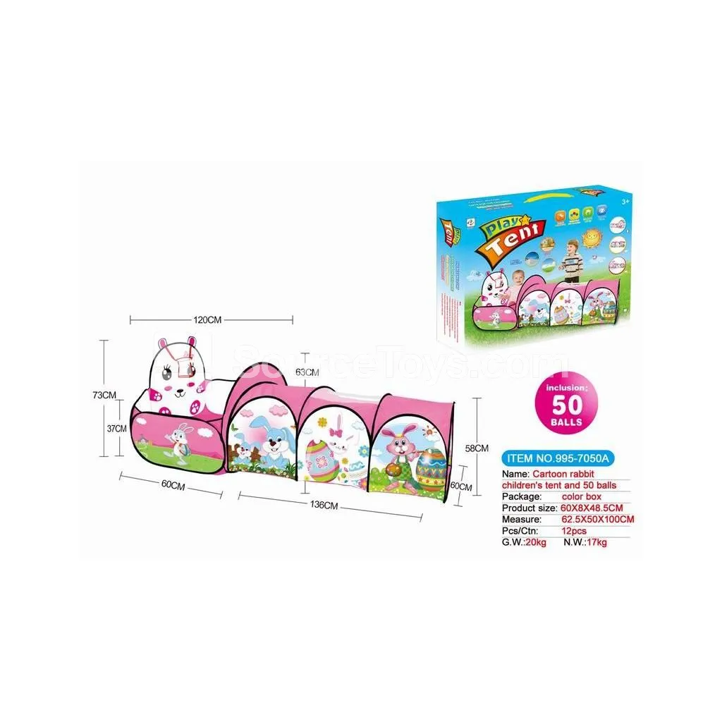 2-in-1 Cartoon Rabbit Basketball Play Tent Tunnel Crawl Tube with 50pcs 6cm Ocean Balls 2-in-1 Cartoon Rabbit Basketball Play Tent Tunnel Crawl Tube with 50pcs 6cm Ocean Balls