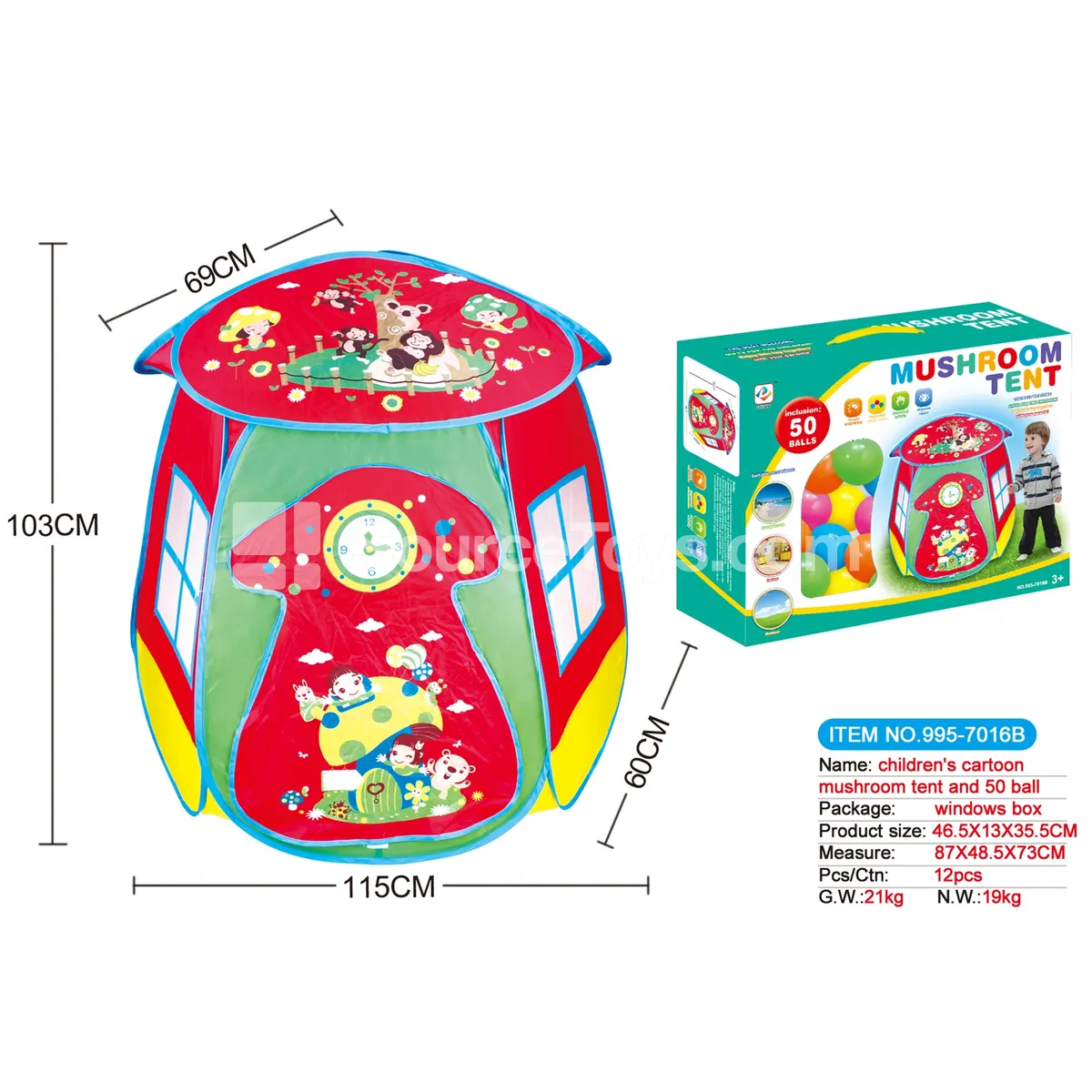 Cartoon Mushroom Play Tent with 50 Ocean Balls Cartoon Mushroom Play Tent with 50 Ocean Balls