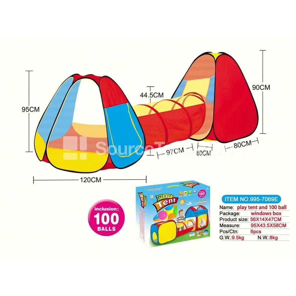 3-in-1 Play Tent with Tunnel and Crawl Tube, Includes 100 Ocean Balls 3-in-1 Play Tent with Tunnel and Crawl Tube, Includes 100 Ocean Balls