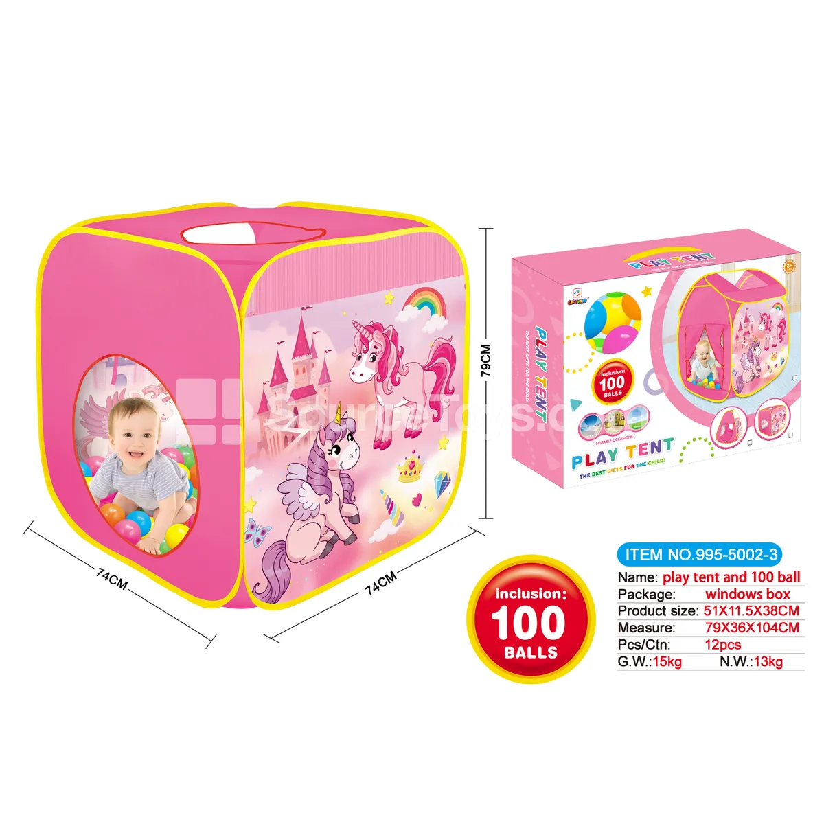 Cartoon Unicorn Play Tent with 100 pcs 5.5 cm Ocean Balls Cartoon Unicorn Play Tent with 100 pcs 5.5 cm Ocean Balls