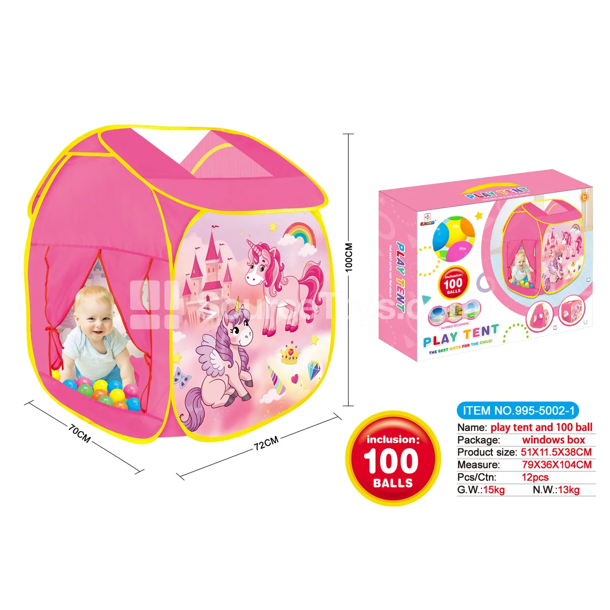 Cartoon Unicorn Play Tent with 100 pcs 5.5 cm Ocean Balls