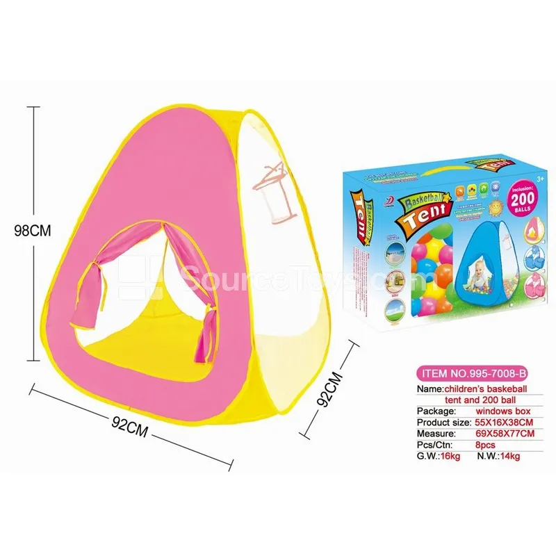 Pink Basketball Play Tent with 200 pcs 5 cm Ocean Balls