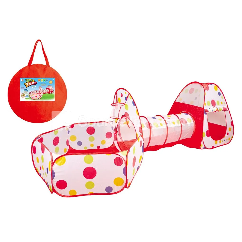 3-in-1 Play Tent with Tunnel, Crawl Tube and Basketball Hoop
