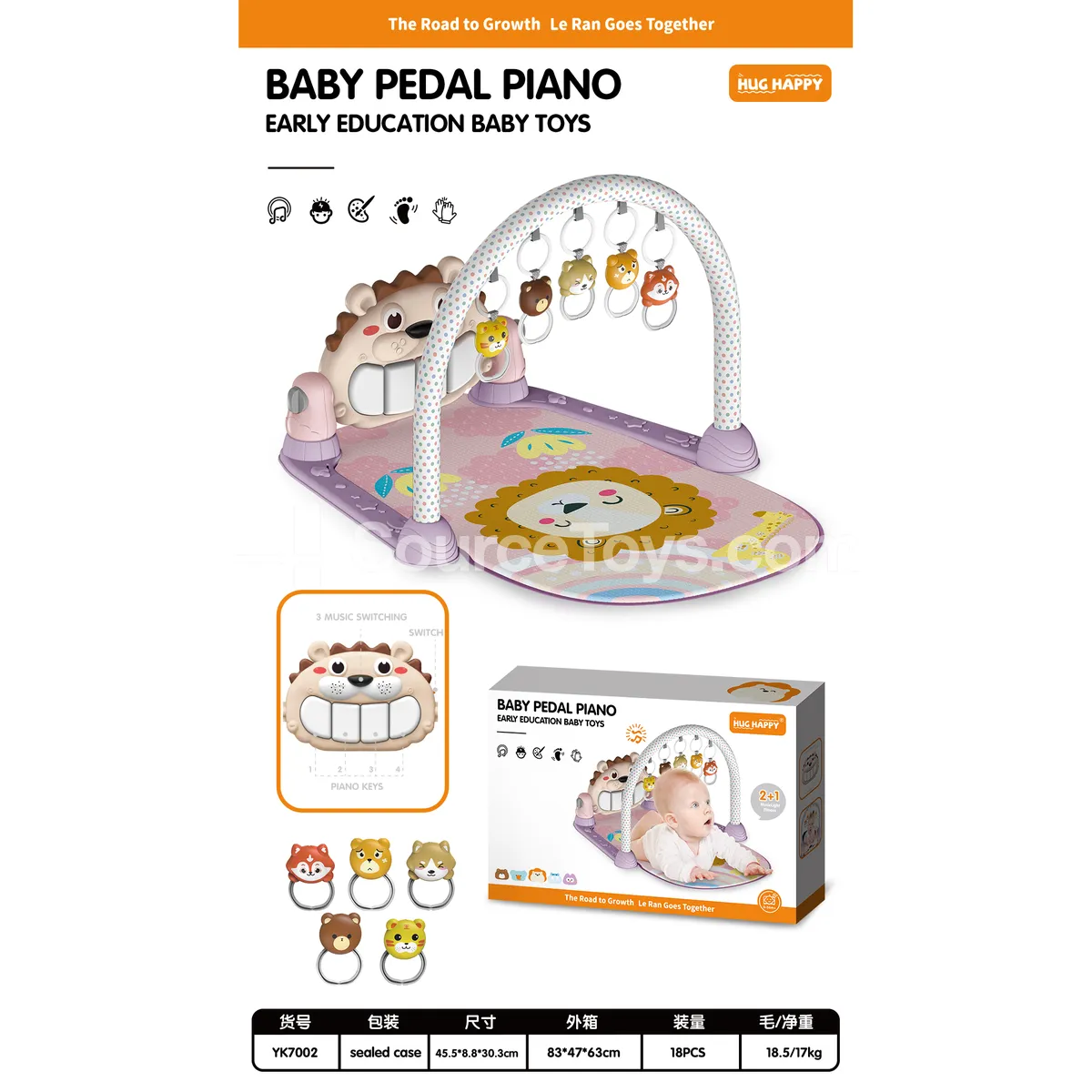 Baby Gym Play Mat with Foot Piano, No Guardrail, Requires 2 x 1.5V AA Batteries (Not Included), No Bag