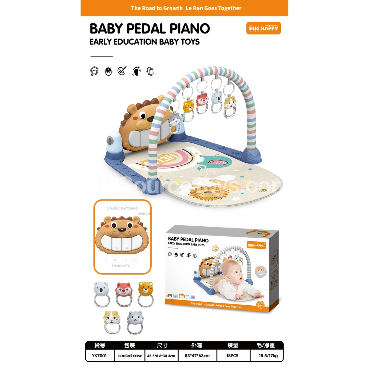 Baby Gym Play Mat with Foot Piano, No Guardrail, Requires 2 x 1.5V AA Batteries, No Bag