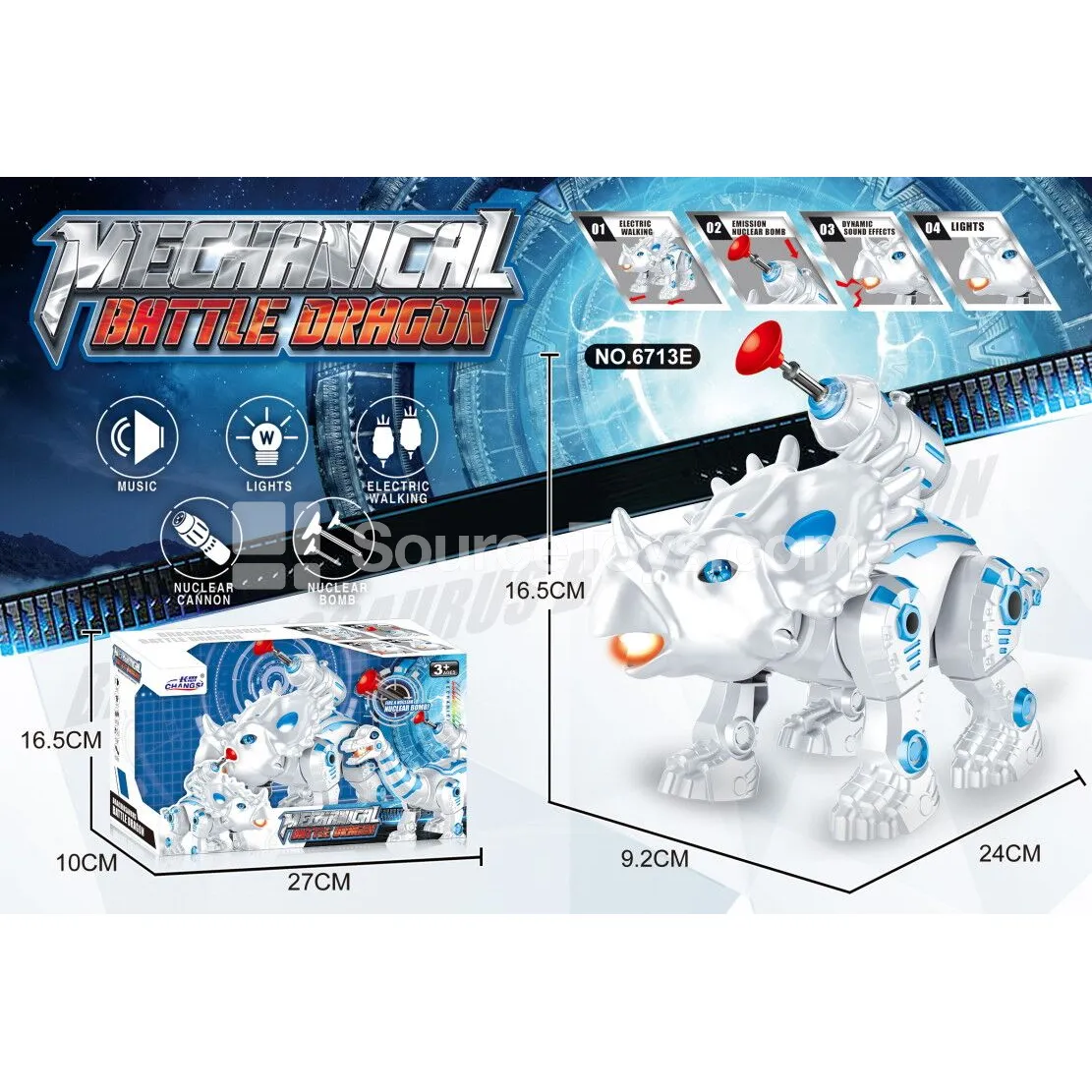 Electric Musical Flashing Light Unicorn Mechanical Dinosaur with Cannon Turret Electric Musical Flashing Light Unicorn Mechanical Dinosaur with Cannon Turret