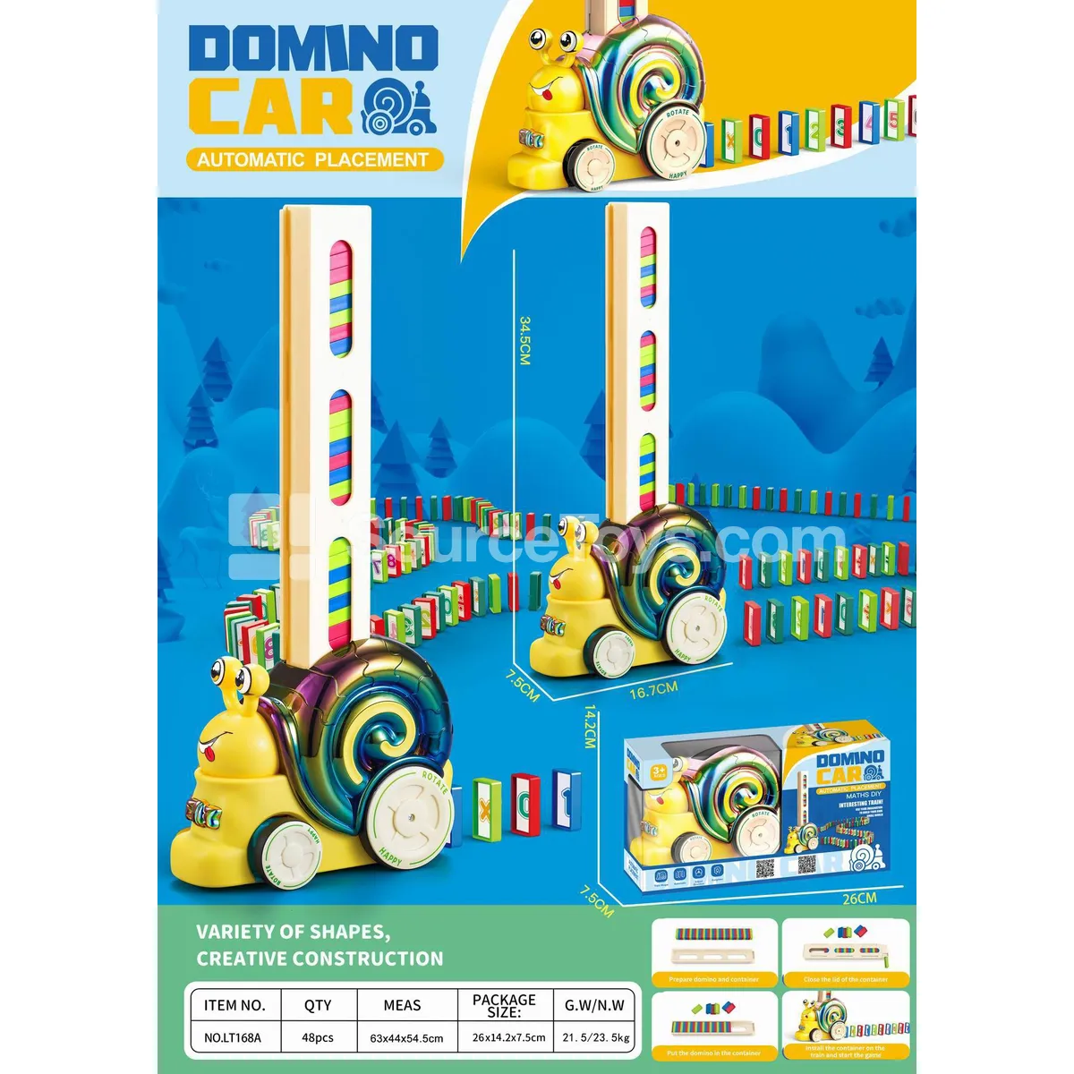 Domino Snail Car with 60 Small Dominoes, Plated Finish Domino Snail Car with 60 Small Dominoes, Plated Finish