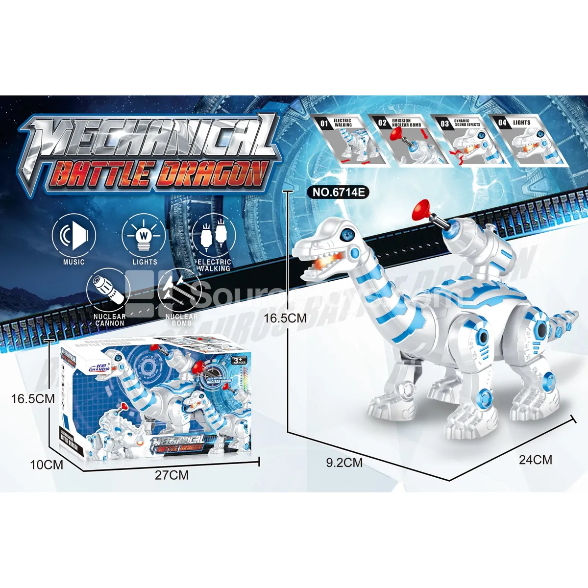 Electric Musical Flashing Brachiosaurus Mechanical Dinosaur with Turret Electric Musical Flashing Brachiosaurus Mechanical Dinosaur with Turret