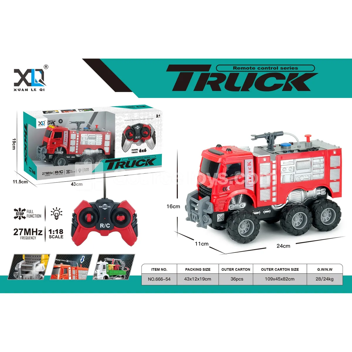 Off-Road Big Wheel Fire Truck with Water Spray Function, Battery Included Off-Road Big Wheel Fire Truck with Water Spray Function, Battery Included