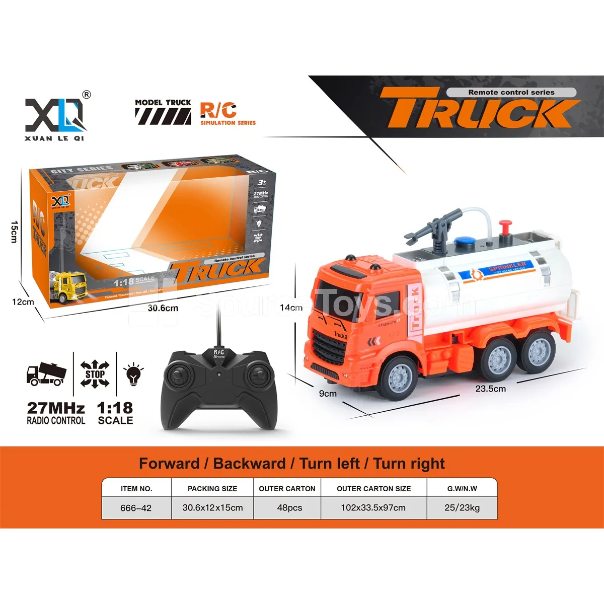 Engineering Orange Water Sprinkler Truck (Water Spray Function)