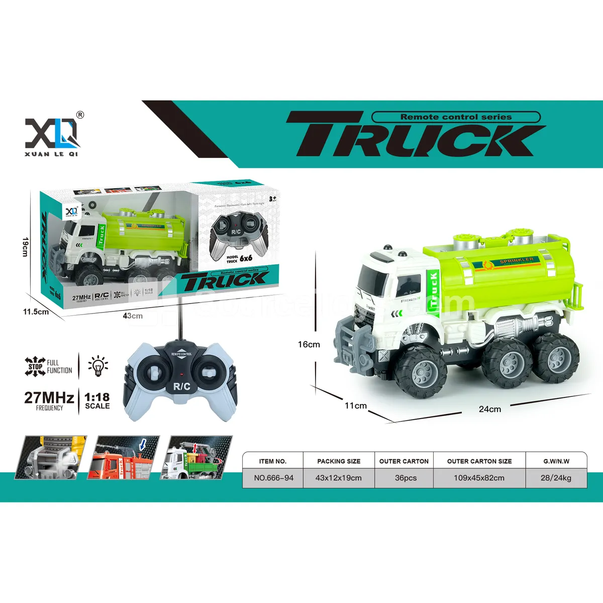 Off-road Big Wheel Green Water Tank Truck, Battery Included Version