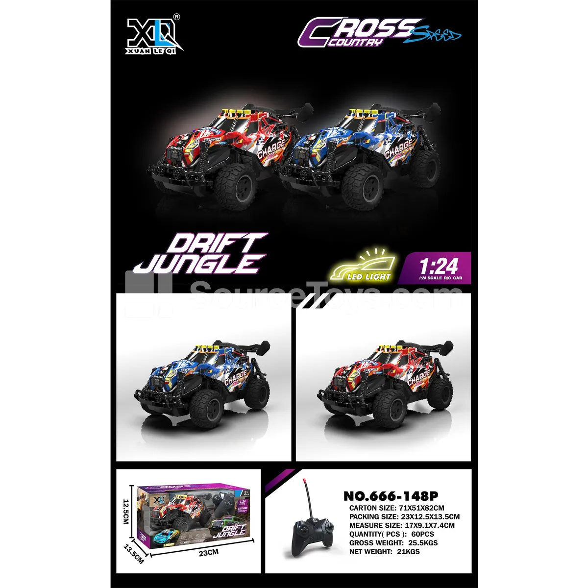 PVC Remote Control Off-Road Racing Car with Lights, Two-Color Assorted PVC Remote Control Off-Road Racing Car with Lights, Two-Color Assorted