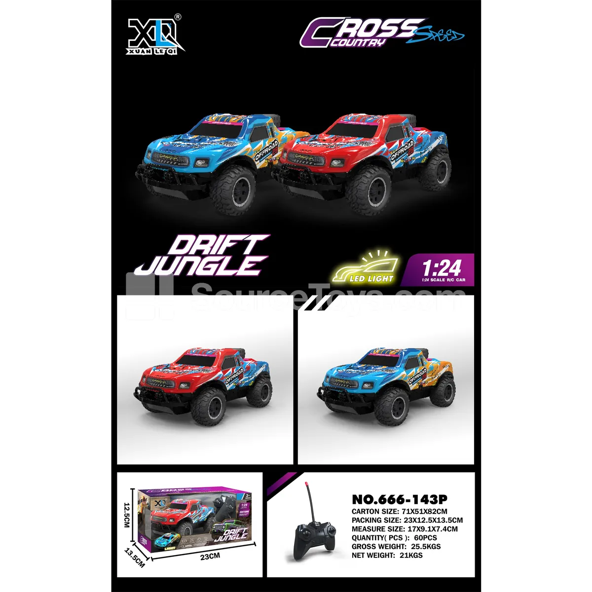 PVC Remote Control Off-Road Racing Car with Lights, Assorted Colors PVC Remote Control Off-Road Racing Car with Lights, Assorted Colors