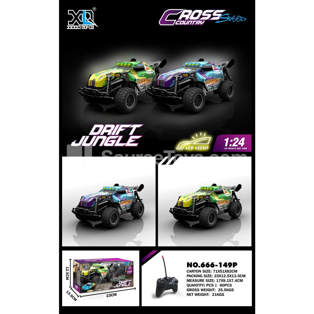 PVC Remote Control Off-Road Racing Car with Lights, Assorted Colors PVC Remote Control Off-Road Racing Car with Lights, Assorted Colors