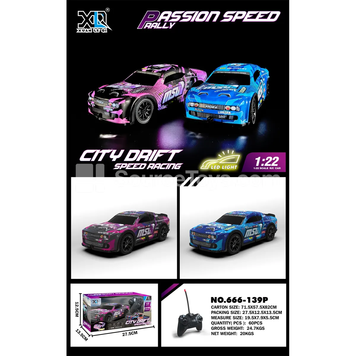 PVC Light-Up Remote Control Racing Car, Two-Color Assorted PVC Light-Up Remote Control Racing Car, Two-Color Assorted