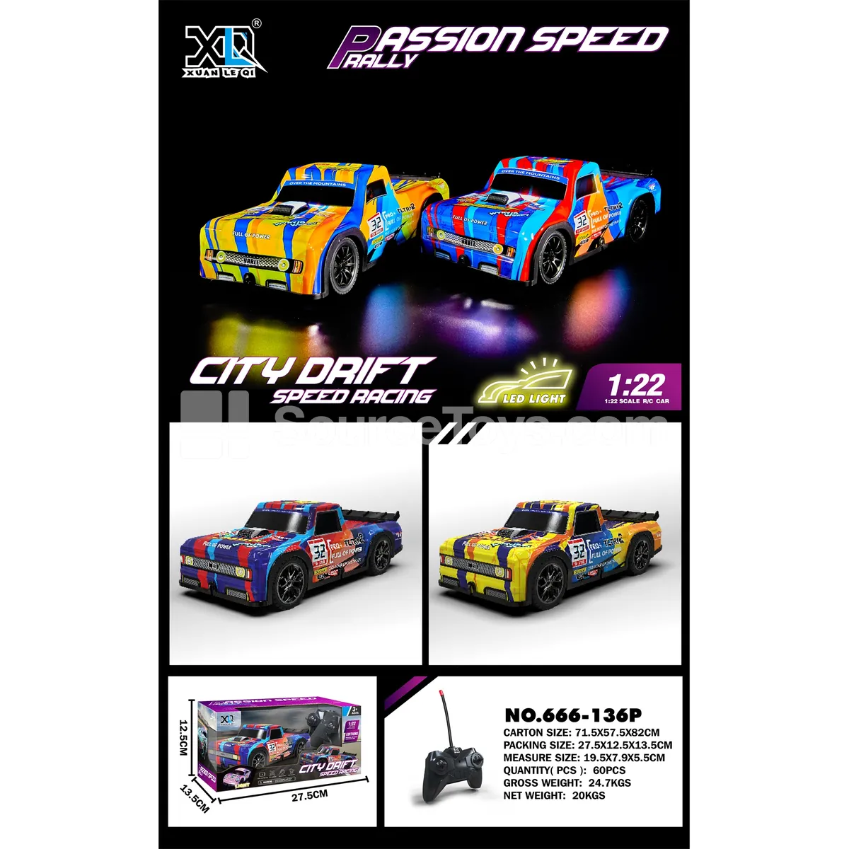PVC Remote Control Light-Up Race Car, Two-Color Assorted PVC Remote Control Light-Up Race Car, Two-Color Assorted