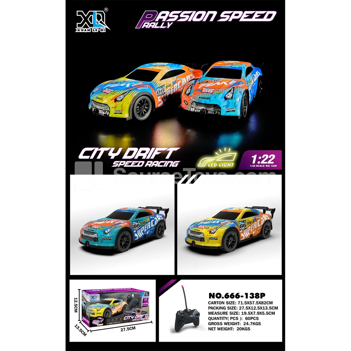 PVC Light-Up Remote Control Racing Car, Two-Color Assorted PVC Light-Up Remote Control Racing Car, Two-Color Assorted
