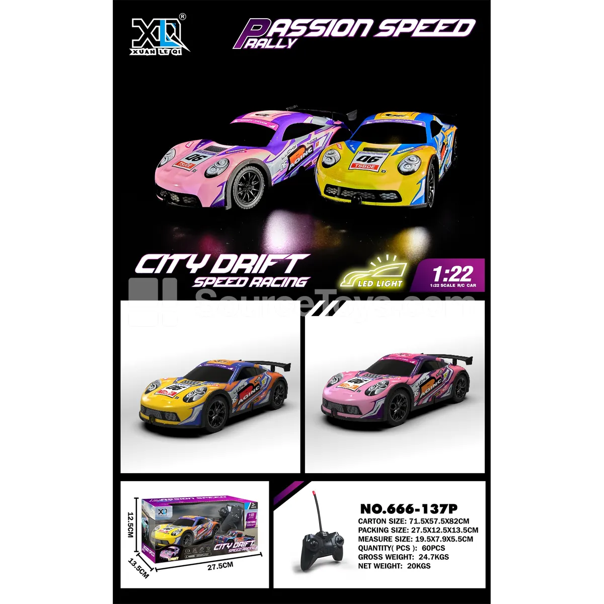 PVC Remote Control Light-Up Race Car, Two-Color Assorted PVC Remote Control Light-Up Race Car, Two-Color Assorted