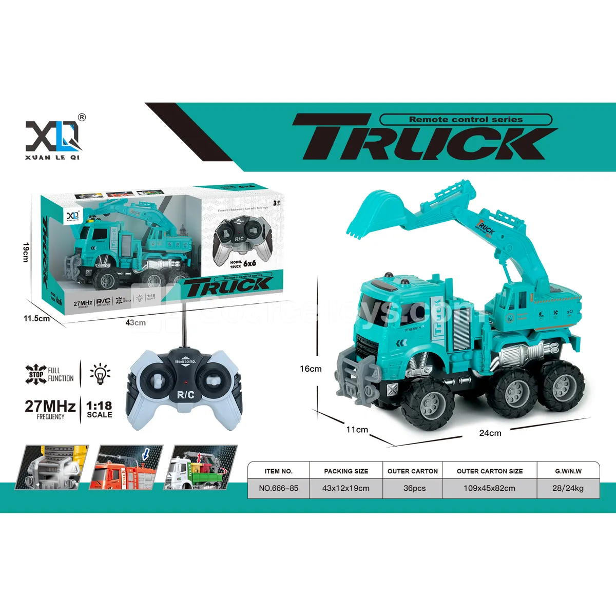 Off-Road Big Wheel Blue Excavator Remote Control Vehicle (Battery Included Version)