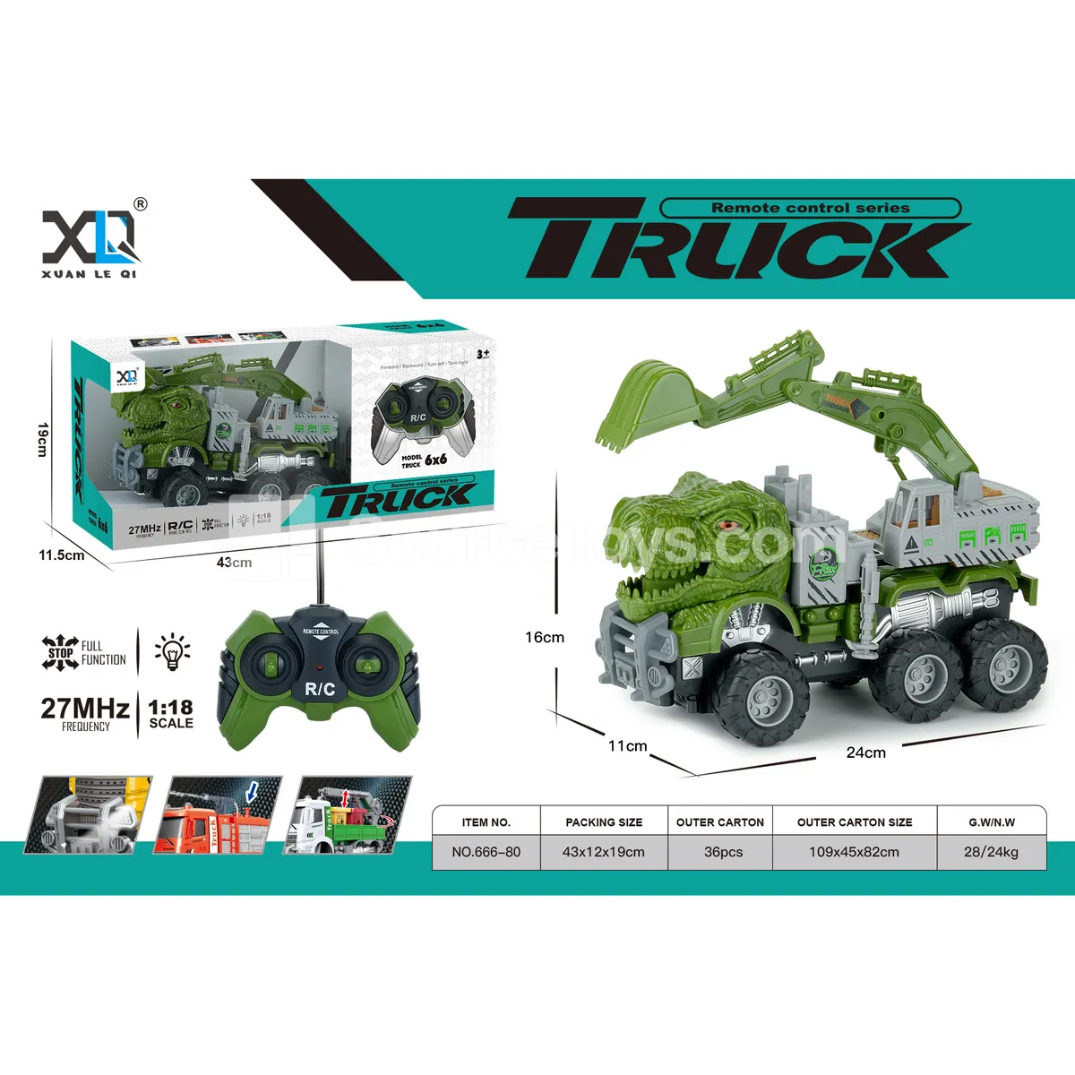 Off-Road Big-Wheel Dinosaur Excavator Remote Control Car (Battery Included)