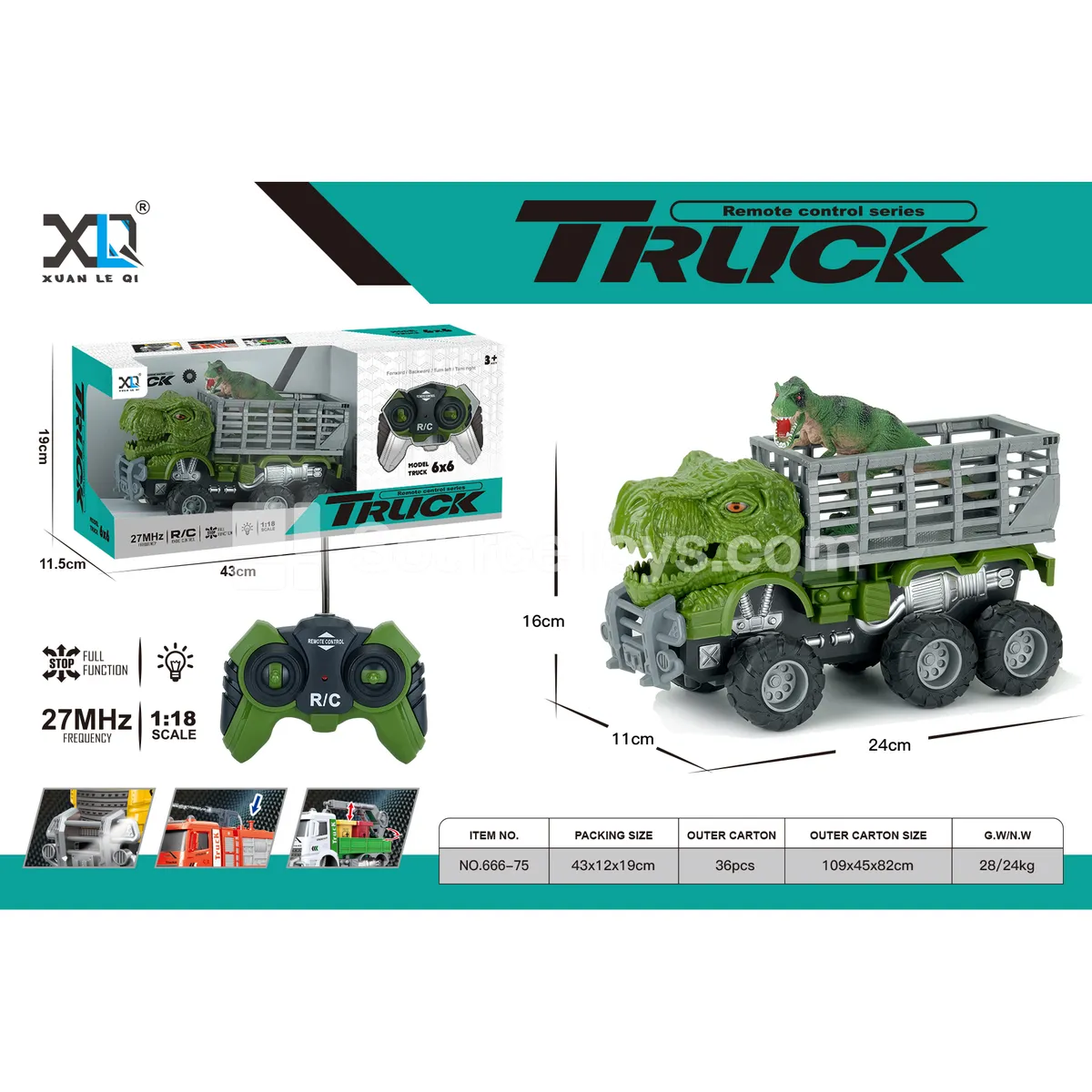 Off-Road Big Wheel Green Dinosaur Fence Car with Dinosaur Figure, Battery Included Version