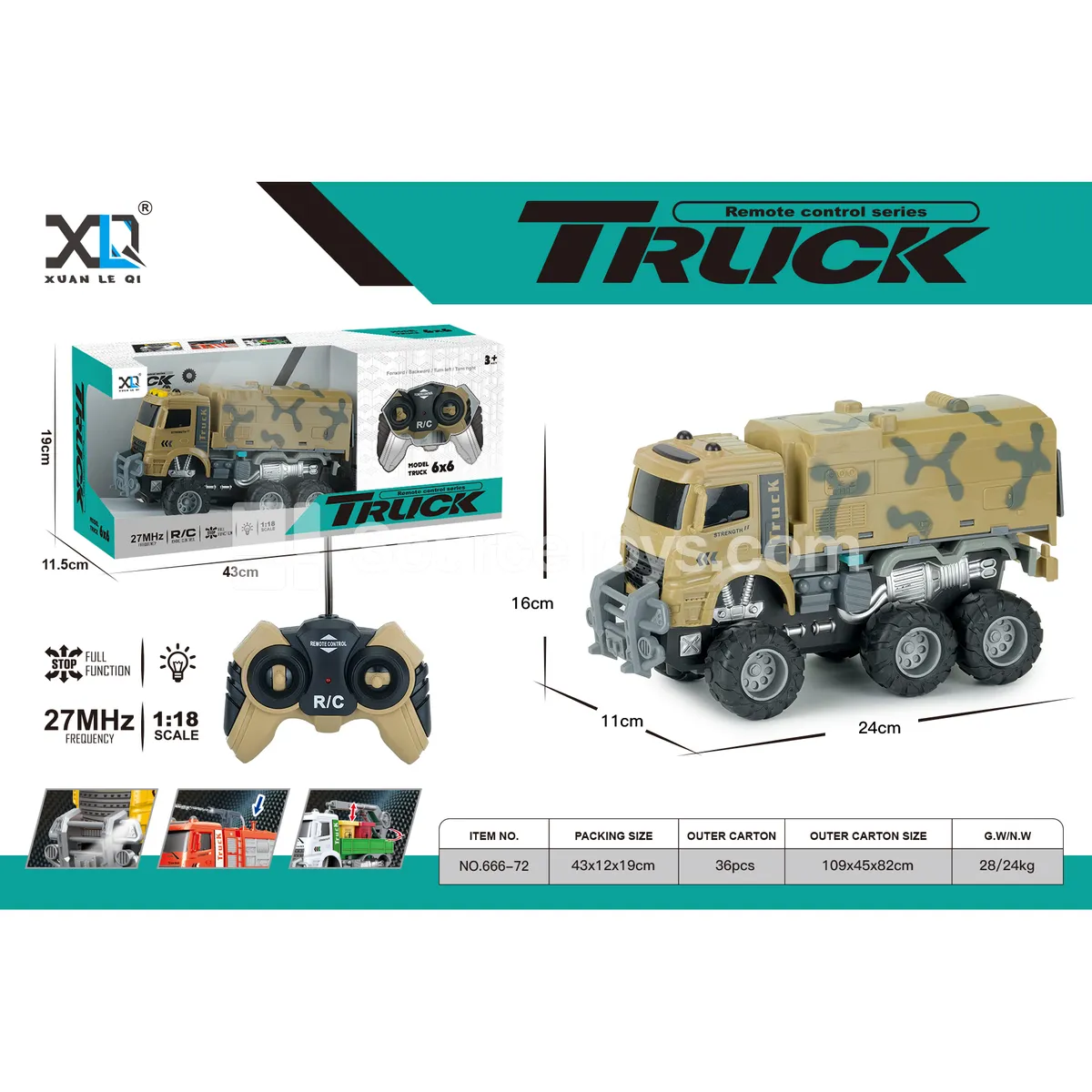 Off-Road Big-Wheel Military Transport Remote Control Vehicle (Battery Included Version)