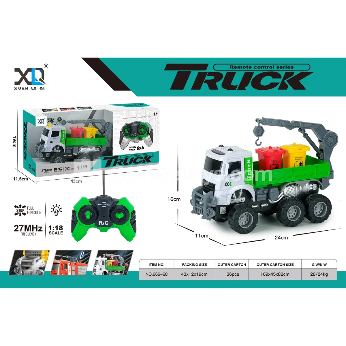 Off-Road Big Wheel Garbage Truck Ride-On with Battery Included