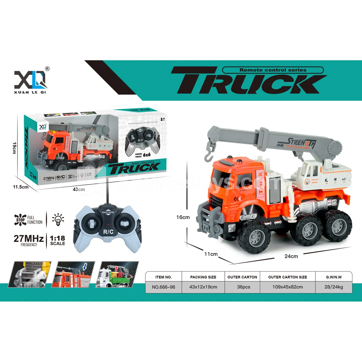 Off-Road Big Wheel Remote Control Truck with Orange Crane, Battery Included
