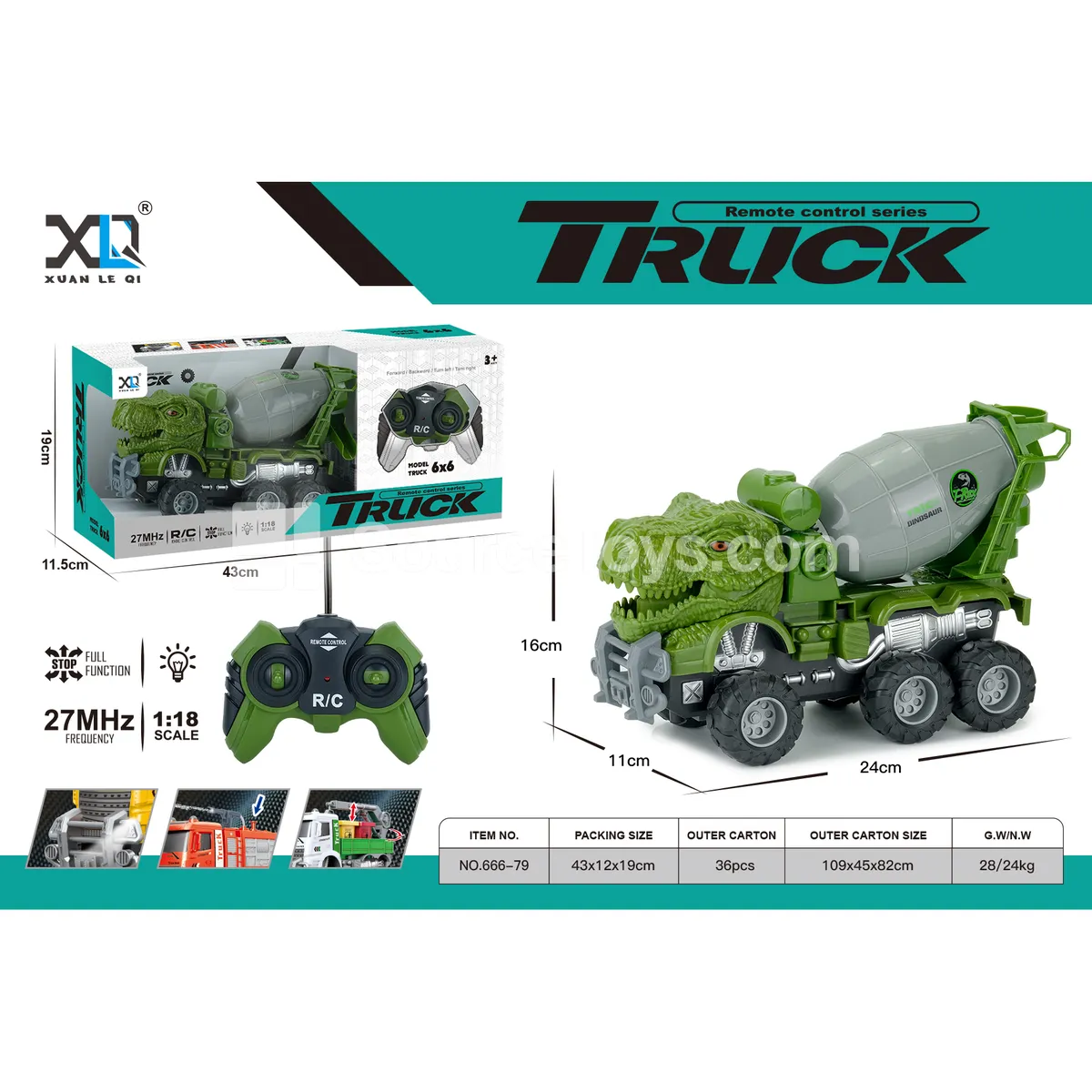 Off-road Big Wheel Dinosaur Mixer Truck, Battery Included Version