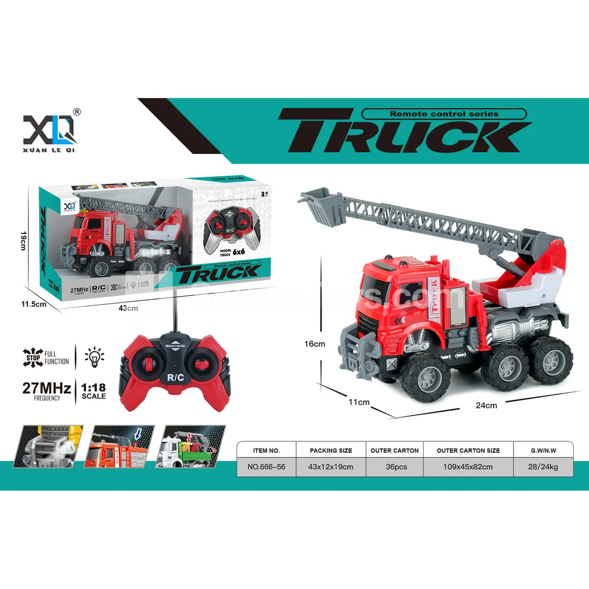Off-Road Big Wheel Fire Ladder Truck, Battery Included Version