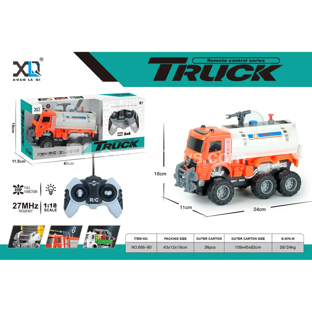 Off-road Big Wheel Orange Water Sprinkler Truck, Battery Included