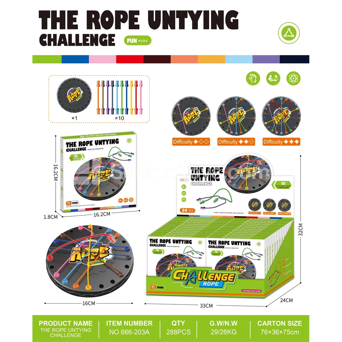 Rope Untangling Challenge, 1 Display Box of 24 Pcs