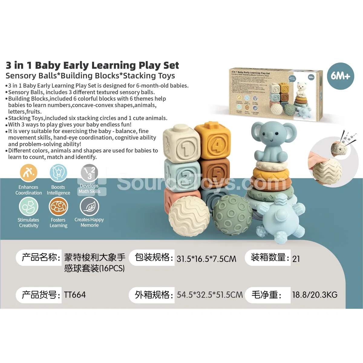 Montessori Elephant Sensory Ball Set (16 PCS)