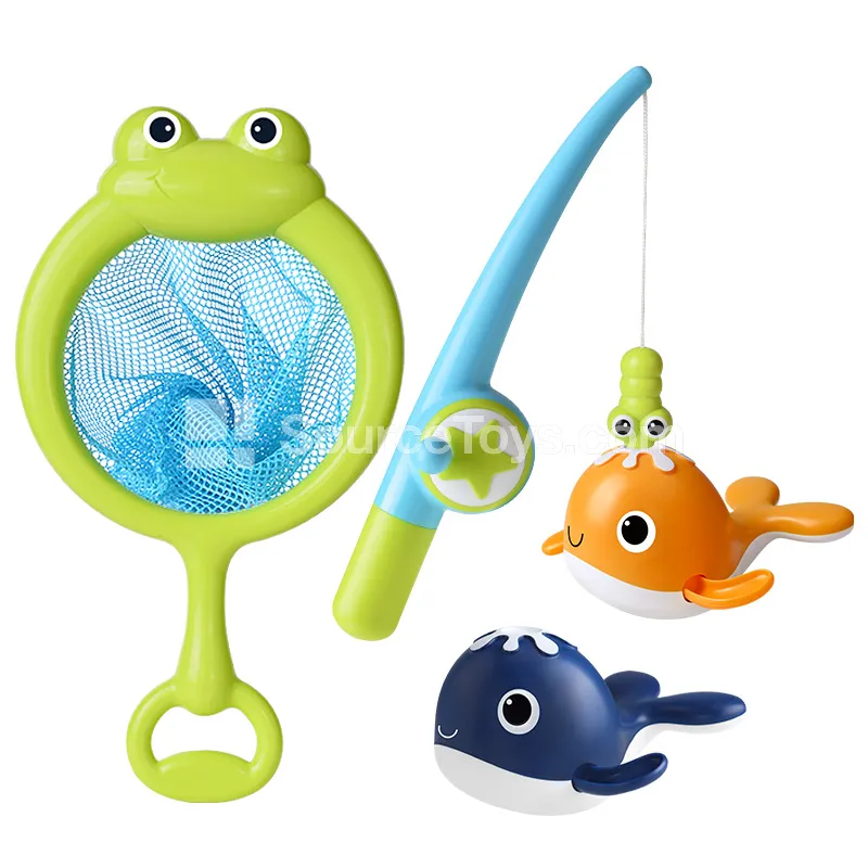 Frog Net + Fishing Rod + 2 Fish (Dark Blue + Orange, Magnetic)