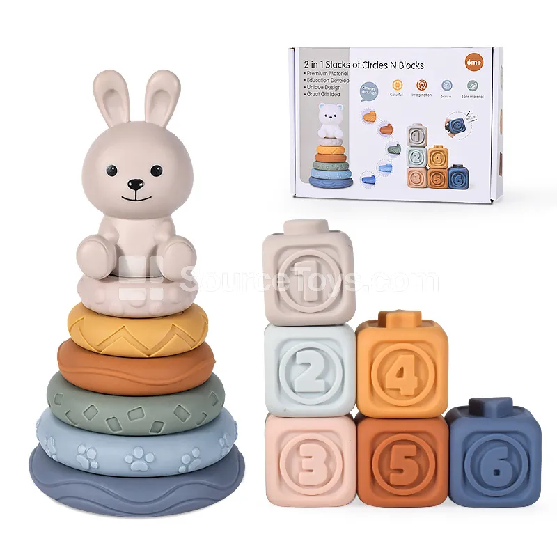 White Rabbit Stacking Toy with 6 Square Blocks
