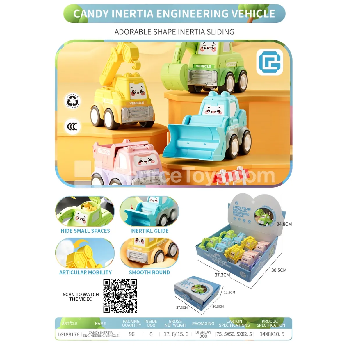 Friction-Powered Candy-Colored Construction Vehicle